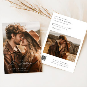 Boho Elegant Script QR Code Fotobruiloft Kaart