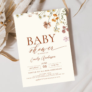 Boho Elegant Wildflower Baby shower Terracotta Kaart