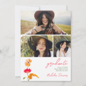 Boho Elegant Wildflowers 3-foto Afstuderen Kaart (Achterkant)