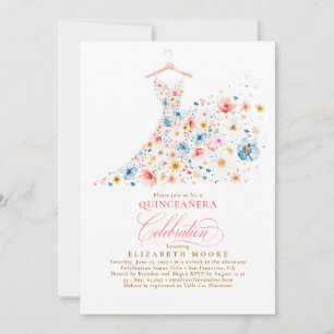 Boho Elegant Wildflowers Floral Quinceanera Kaart