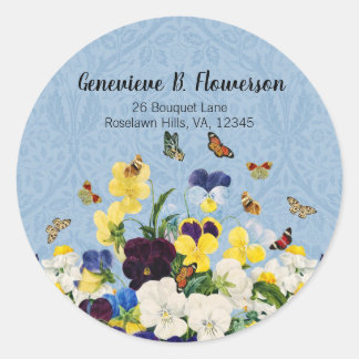 Boho Elegante lente Pansies Daffodils Vlinders Ronde Sticker
