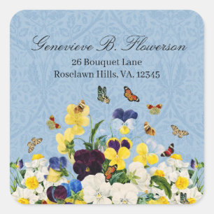 Boho Elegante lente Pansies Daffodils Vlinders Vierkante Sticker