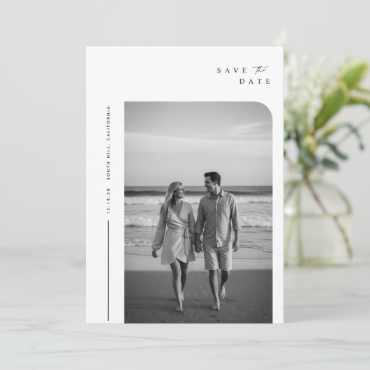 Boho Elegante tekst en foto bruiloft Save The Date (Staand voorkant)