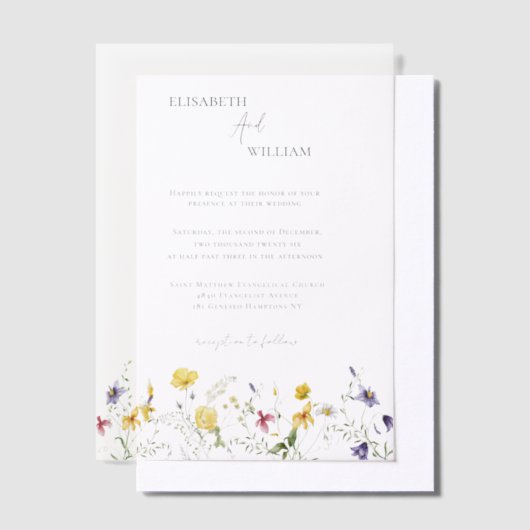 Boho Elegante Wildbloemen Bruiloft Vellum Uitnodigingen (Offset)