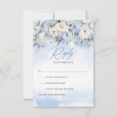 Boho Elegante winter stoffige blauwe en ivoren blo RSVP Kaartje (Voorkant)