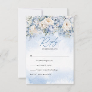 Boho Elegante winter stoffige blauwe en ivoren blo RSVP Kaartje