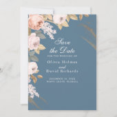 Boho Elemental Blue Peonies Save the Date Kaart (Voorkant)