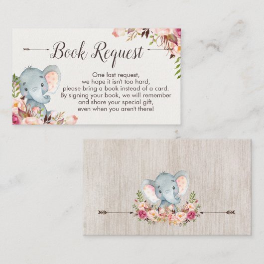 Boho elephant baby shower book request insert informatiekaartje (Voorkant / Achterkant)