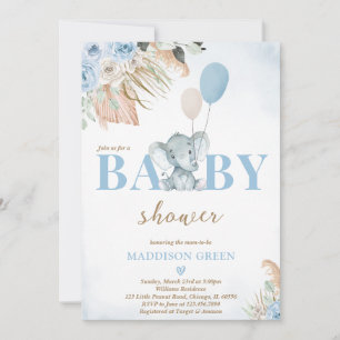 Boho Elephant Baby shower Kaart