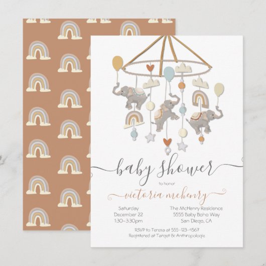 Boho Elephant Balloons Mobile Baby shower Kaart (Voorkant / Achterkant)