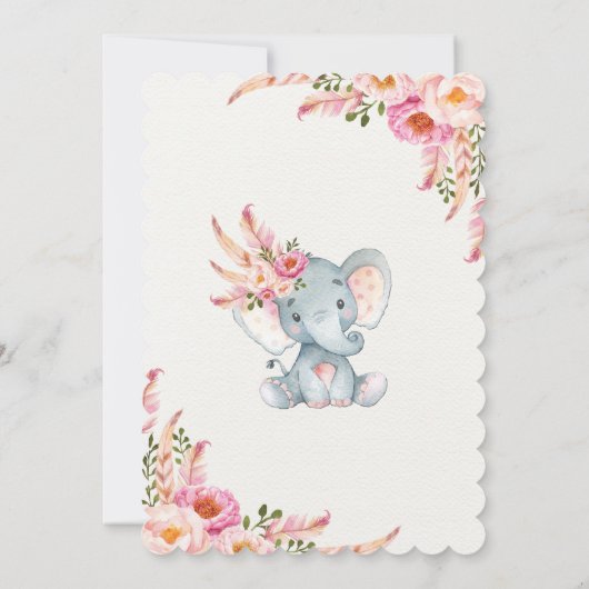 Boho Elephant Birthday Uitnodiging Dream Big Flora (Achterkant)