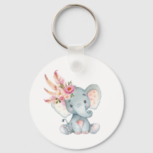 Boho Elephant Pink Floral Sleutelhanger Birthday F