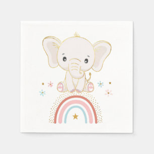 Boho Elephant zit op een regenboogBaby shower Servet