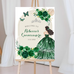 Boho Emerald Green Quinceañera Affiche de bienvenu