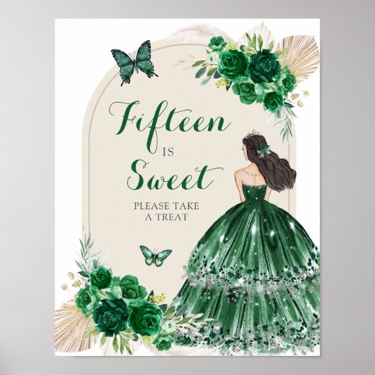 Boho Emerald Groen Quinceañera Vijftien is Zoet Poster (Voorkant)