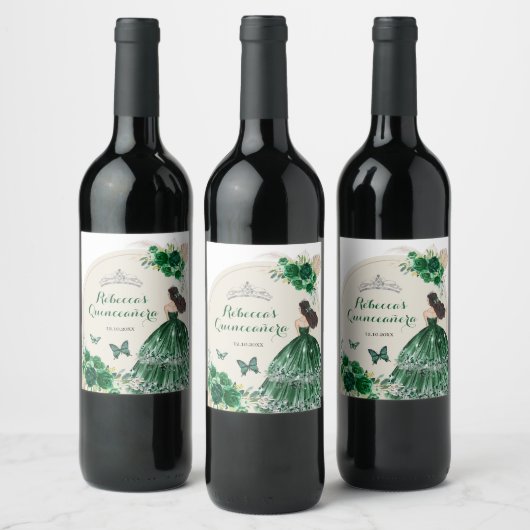 Boho Emerald Groene Rozen Princesa Quinceañera Wijn Etiket (Flessen)