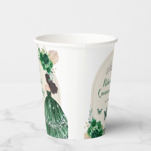 Boho Emerald Groene Rozen Prinses Quinceañera Papieren Bekers (Rechts)