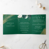 Boho Emerald Rose Complete Wedding Tri-Fold Invita (Intérieur)