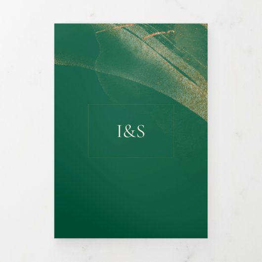 Boho Emerald Rose Complete Wedding Tri-Fold Invita (Page de couverture)