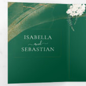 Boho Emerald Rose Complete Wedding Tri-Fold Invita (Intérieur en premier)
