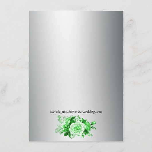Boho Emerald Rozen Silver Wedding Reception Informatiekaartje (Achterkant)