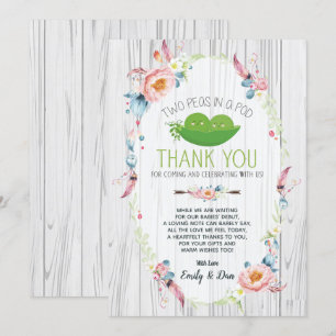 Boho erwten in een pod twin Baby shower dank je ka Kaart