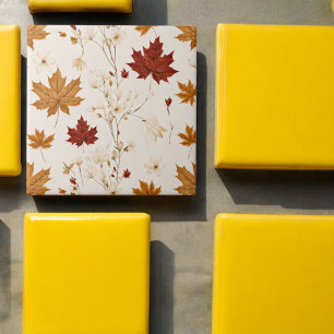 Boho  esdoorn laat winterbloempatroon achter tegeltje