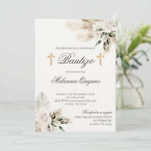 Boho espagnol Baptême Floral invitation (Debout devant)