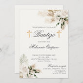 Boho espagnol Baptême Floral invitation (Devant / Derrière)