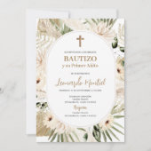 Boho espagnol Baptême Floral Invitation (Devant)