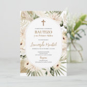 Boho espagnol Baptême Floral Invitation (Debout devant)