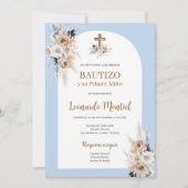 Boho espagnol Baptême Floral Invitation (Devant)