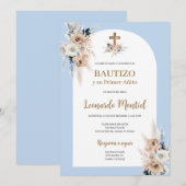 Boho espagnol Baptême Floral Invitation (Devant / Derrière)