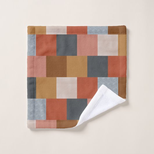 Boho Été Bleu Jaune Terracota Beige Patchwork (Gant de toilette)