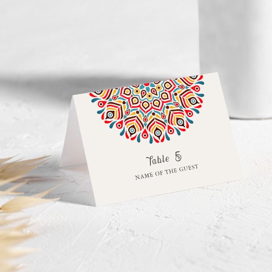 Boho Ethnic Floral Mandala Wedding Place Card Kaart