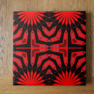 Boho Etnisch Rood en Zwart Geometrisch Patroon Tegeltje