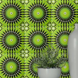 Boho Etnische Lime Groen Zwart Geometrisch Patroon Tegeltje
