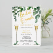 Boho Eucalyptus Champagne Bridal Brunch en Bubble Folie Uitnodiging (Staand Voorkant)