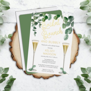 Boho Eucalyptus Champagne Bruiloft Brunch en Mouss Folie Uitnodiging