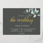 Boho Eucalyptus Feuille Mariage Foil Invitation (Recto)