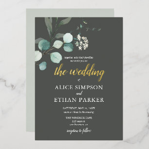 Boho Eucalyptus Feuille Mariage Foil Invitation