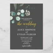 Boho Eucalyptus Feuille Mariage Foil Invitation (Recto)