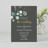 Boho Eucalyptus Feuille Mariage Foil Invitation (Debout devant)