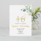 Boho Eucalyptus Feuilles Sweet 16 Foil Invitation (Debout devant)