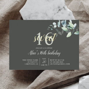 Boho Eucalyptus Feuilles Sweet 16 Foil Invitation
