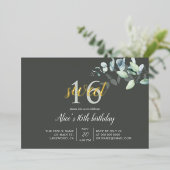 Boho Eucalyptus Feuilles Sweet 16 Foil Invitation (Debout devant)