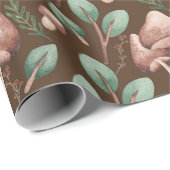 Boho Eucalyptus Forest Mushrooms Donker Bruin Cadeaupapier (Rol Hoek)