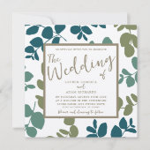 Boho Eucalyptus Green & Gold Faire-part de mariage (Devant)