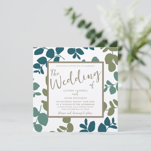 Boho Eucalyptus Green & Gold Uitnodiging voor het (Staand voorkant)