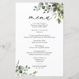 Boho Eucalyptus Green Menu Mariage simple